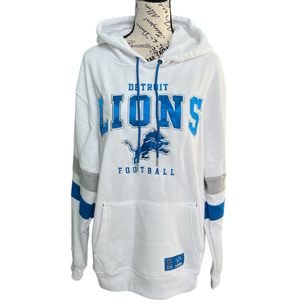 Detroit Lions NFL White Hoodie with Blue Accents